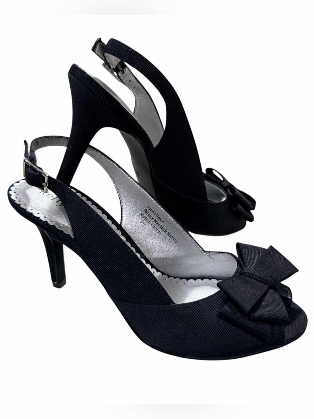 Satin Black Slingback Heels with Decorative Bow - Women's Dress Pumps